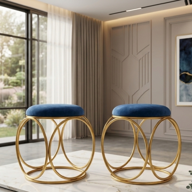 Golden Cushioned Stool – 16-inch Height
